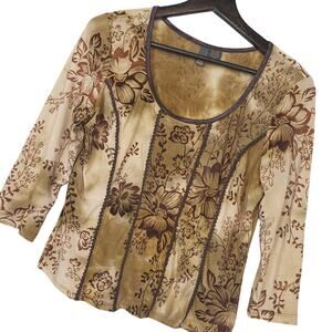 Vintage Womens Tank Top PM Brown Floral Velvet Burnout Stretchy Fairy Whimsigoth